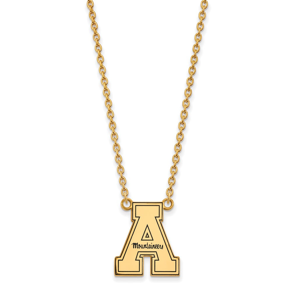 Sterling Silver Gold-plated LogoArt Appalachian State University Enameled Large Pendant 18 inch Necklace