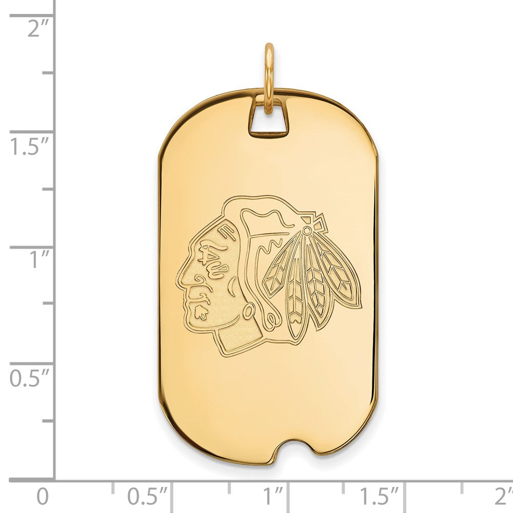 Sterling Silver Gold-plated NHL LogoArt Chicago Blackhawks Large Dog Tag Pendant