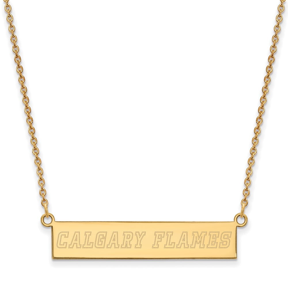 Sterling Silver Gold-plated NHL LogoArt Calgary Flames Small Bar 18 inch Necklace