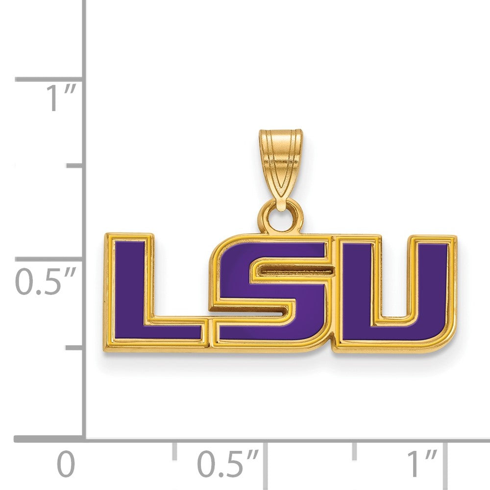 Sterling Silver Gold-plated LogoArt Louisiana State University L-S-U Small Enameled Pendant