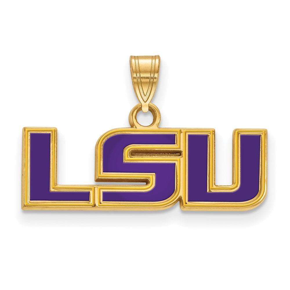 Sterling Silver Gold-plated LogoArt Louisiana State University L-S-U Small Enameled Pendant