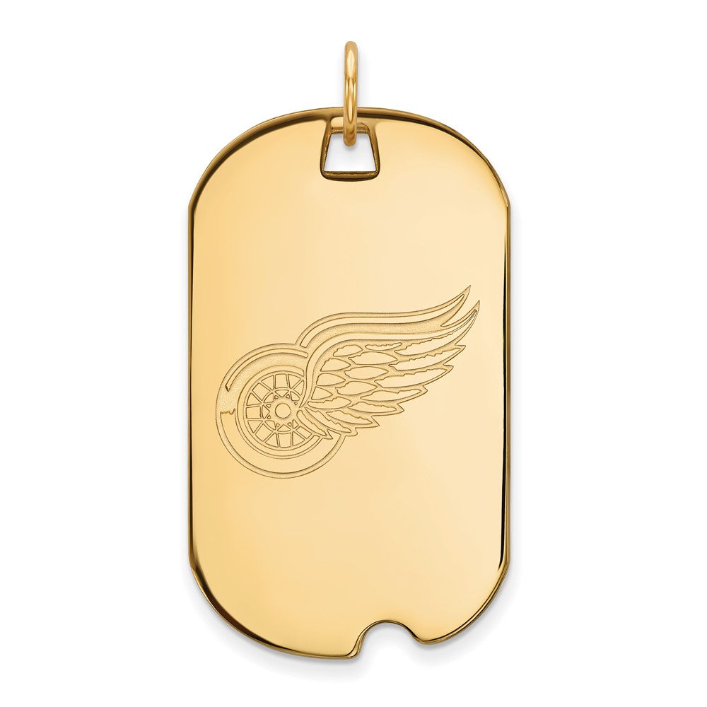 Sterling Silver Gold-plated NHL LogoArt Detroit Red Wings Large Dog Tag Pendant
