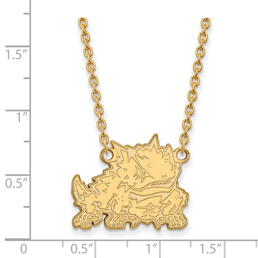 10k Gold LogoArt Texas Christian University Horned Frog Large Pendant 18 inch Necklace
