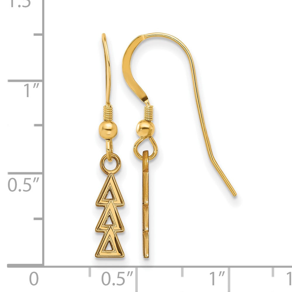 Sterling Silver Gold-plated LogoArt Delta Delta Delta Sorority Greek Letters Small Dangle Wire Earrings