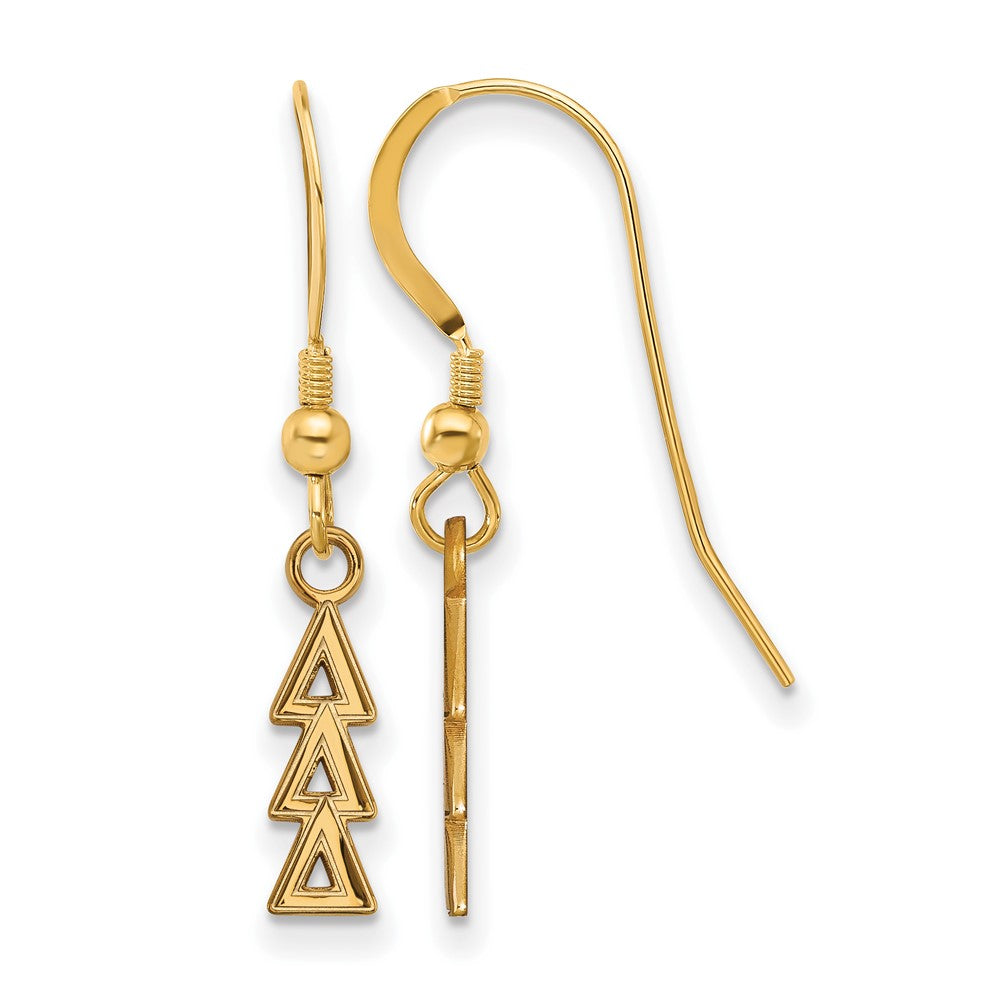 Sterling Silver Gold-plated LogoArt Delta Delta Delta Sorority Greek Letters Small Dangle Wire Earrings