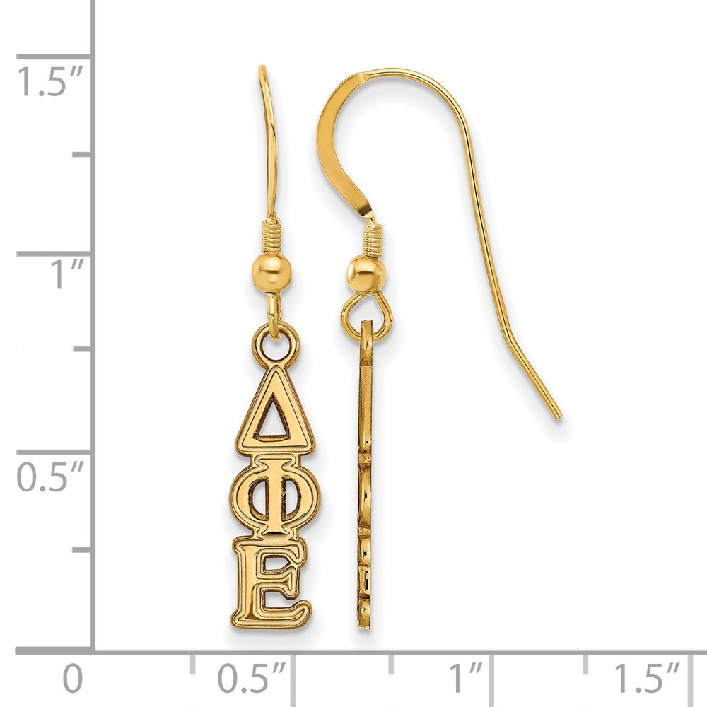Sterling Silver Gold-plated LogoArt Delta Phi Epsilon Extra Sorority Greek Letters Small Dangle Wire Earrings