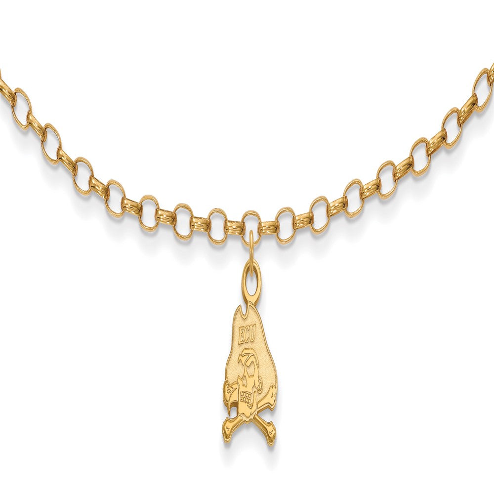 Sterling Silver Gold-plated LogoArt East Carolina University Pirate 9 inch Anklet