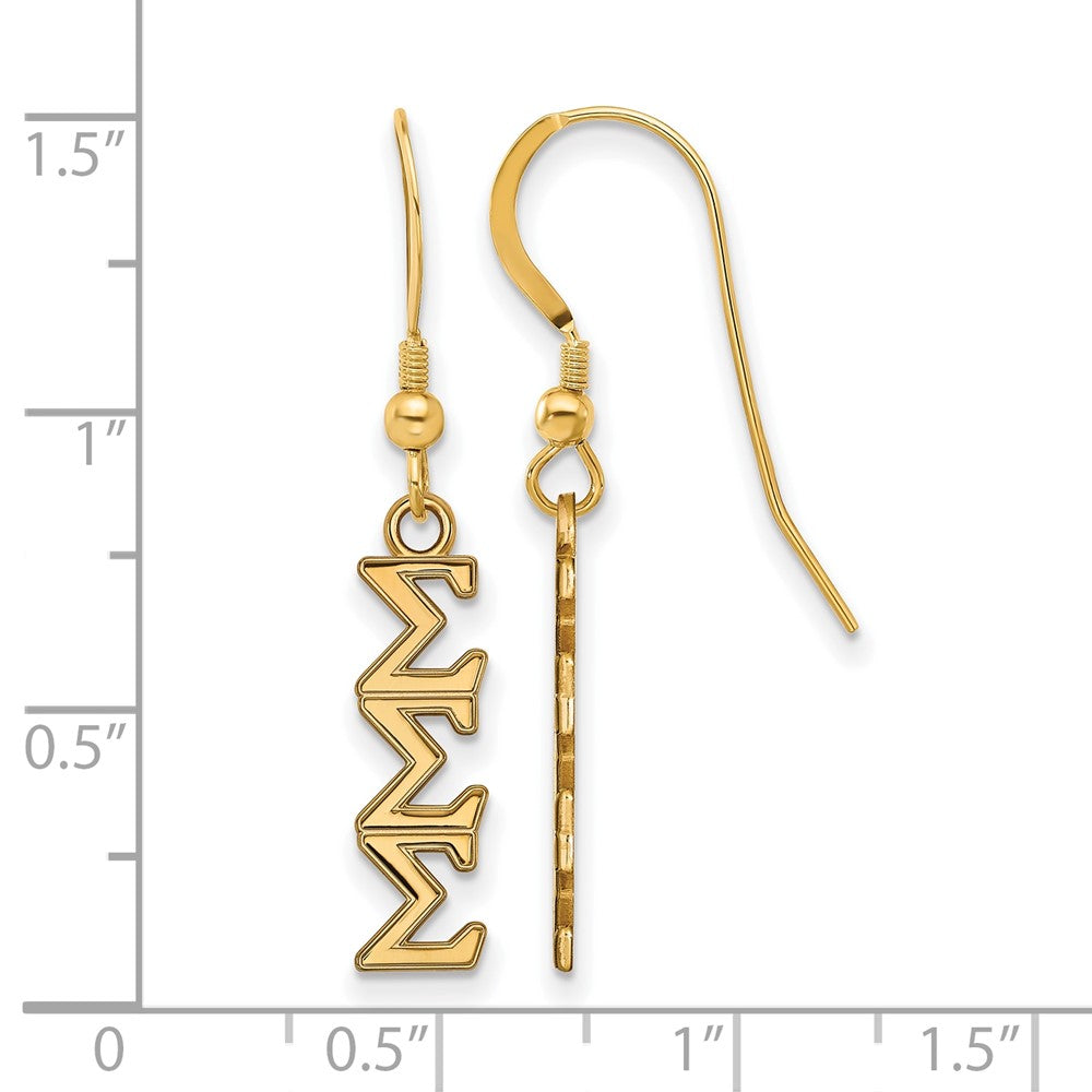 Sterling Silver Gold-plated LogoArt Sigma Sigma Sigma Sorority Greek Letters Small Dangle Wire Earrings