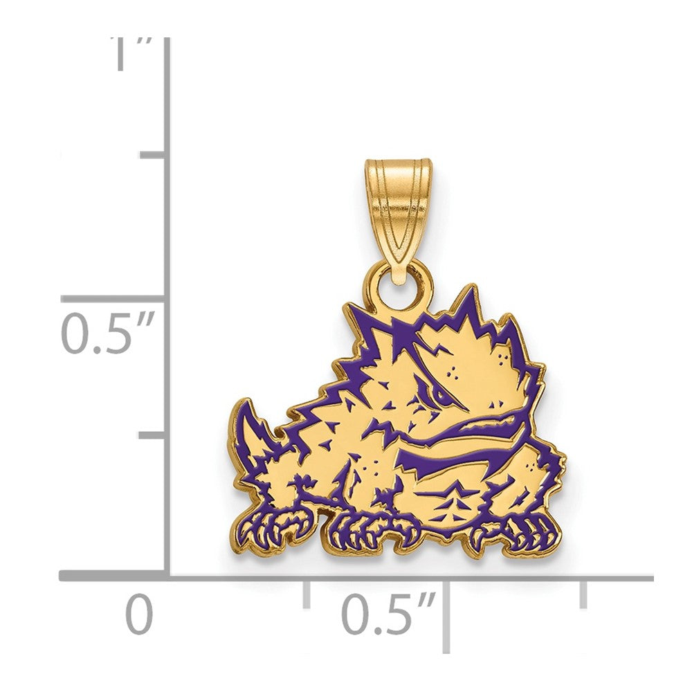 Sterling Silver Gold-plated LogoArt Texas Christian University Horned Frog Small Enameled Pendant