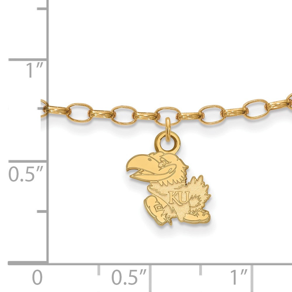 Sterling Silver Gold-plated LogoArt University of Kansas Jayhawk 9 inch Anklet