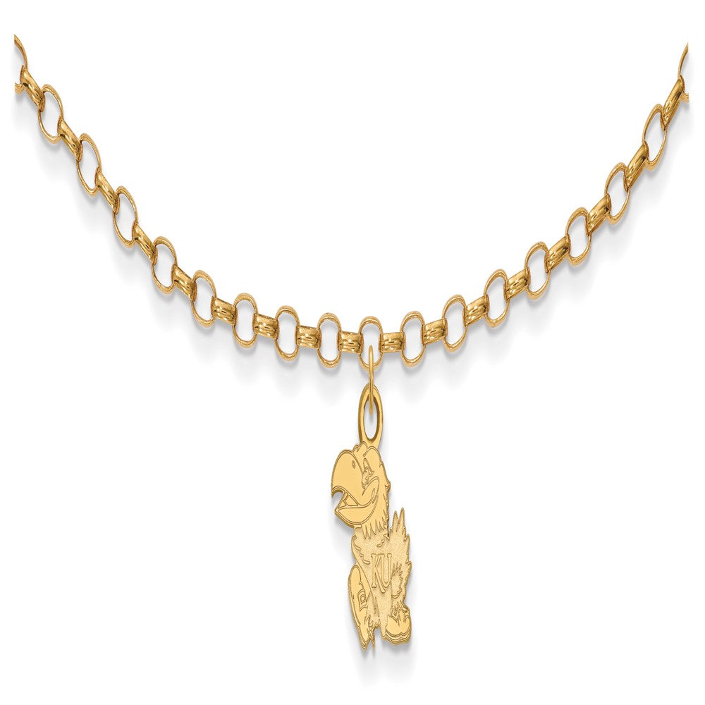 Sterling Silver Gold-plated LogoArt University of Kansas Jayhawk 9 inch Anklet