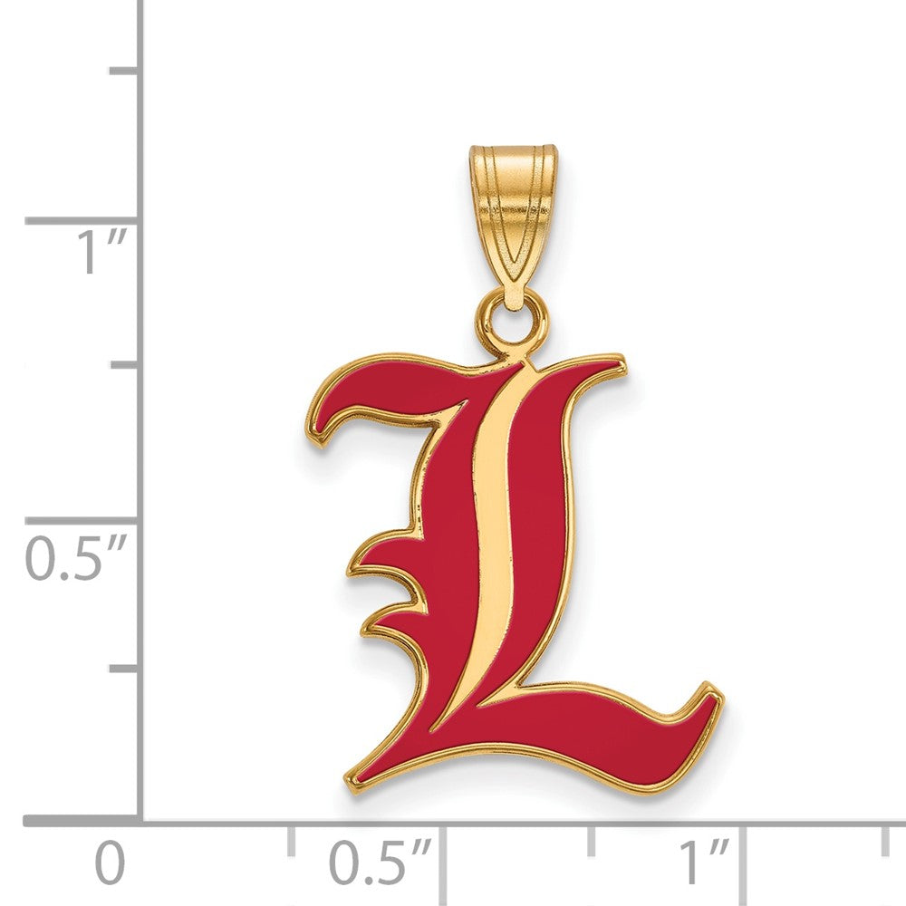 Sterling Silver Gold-plated LogoArt University of Louisville Letter L Large Enameled Pendant