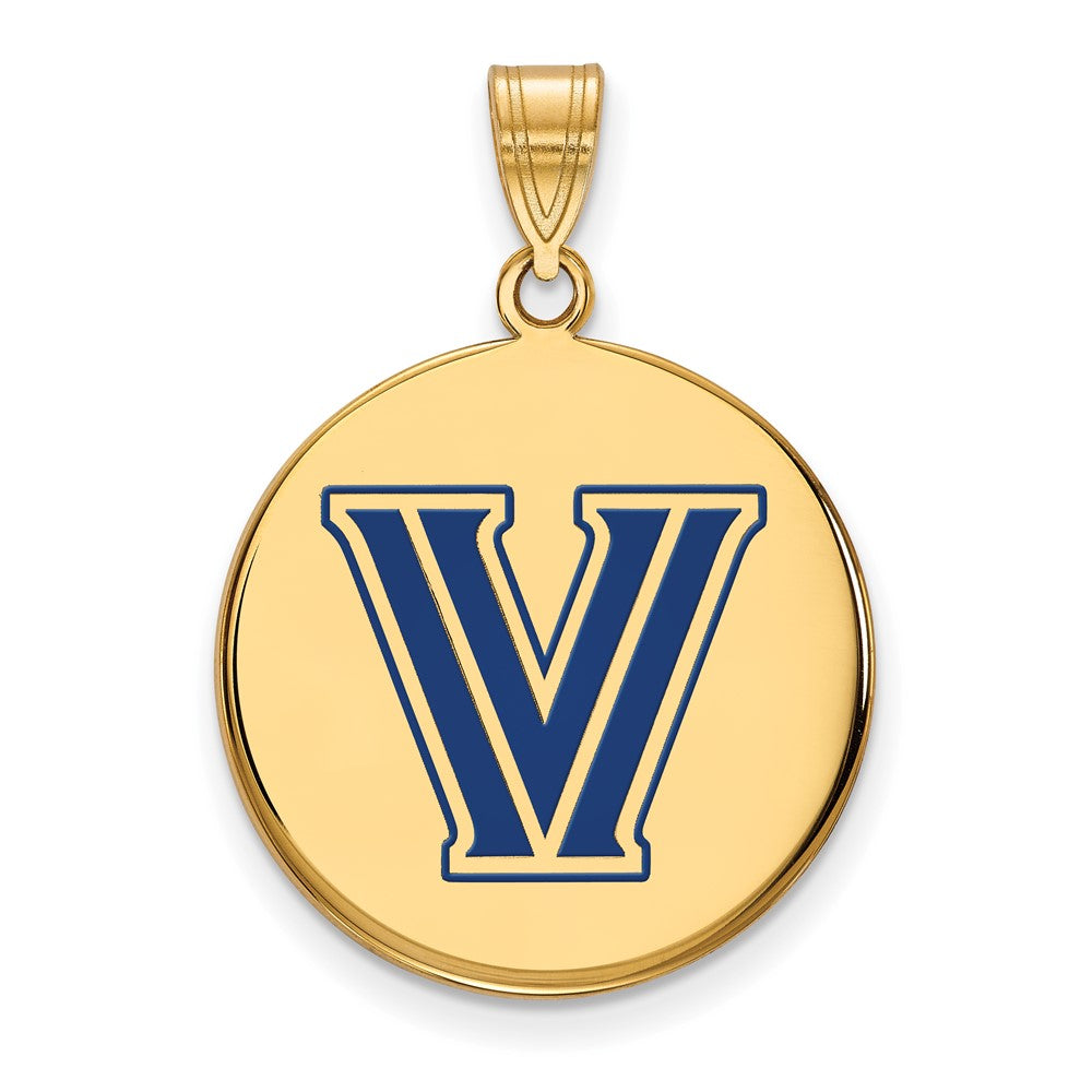 Sterling Silver Gold-plated LogoArt Villanova University Letter V Large Enameled Disc Pendant