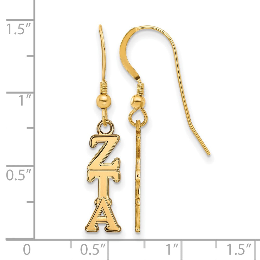 Sterling Silver Gold-plated LogoArt Zeta Tau Alpha Sorority Greek Letters Small Dangle Wire Earrings