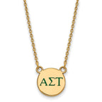 Sterling Silver Gold-plated LogoArt Alpha Sigma Tau Sorority Greek Letters Small Color Enamel Pendant 18 inch Necklace