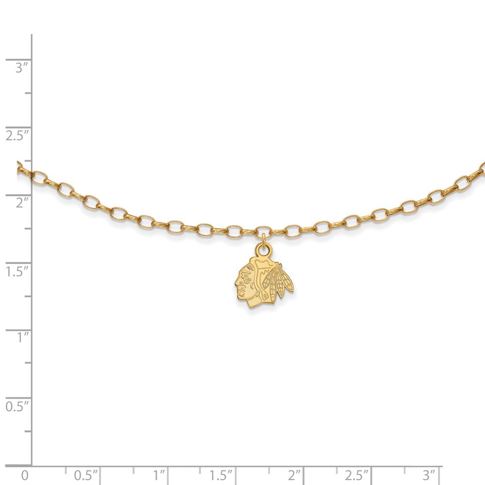 Sterling Silver Gold-plated NHL LogoArt Chicago Blackhawks 9 inch Anklet