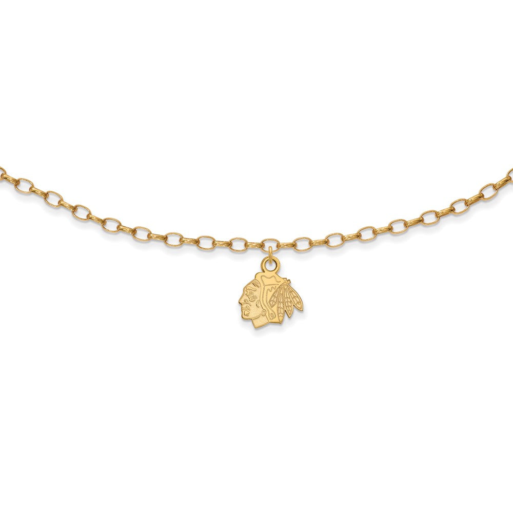Sterling Silver Gold-plated NHL LogoArt Chicago Blackhawks 9 inch Anklet