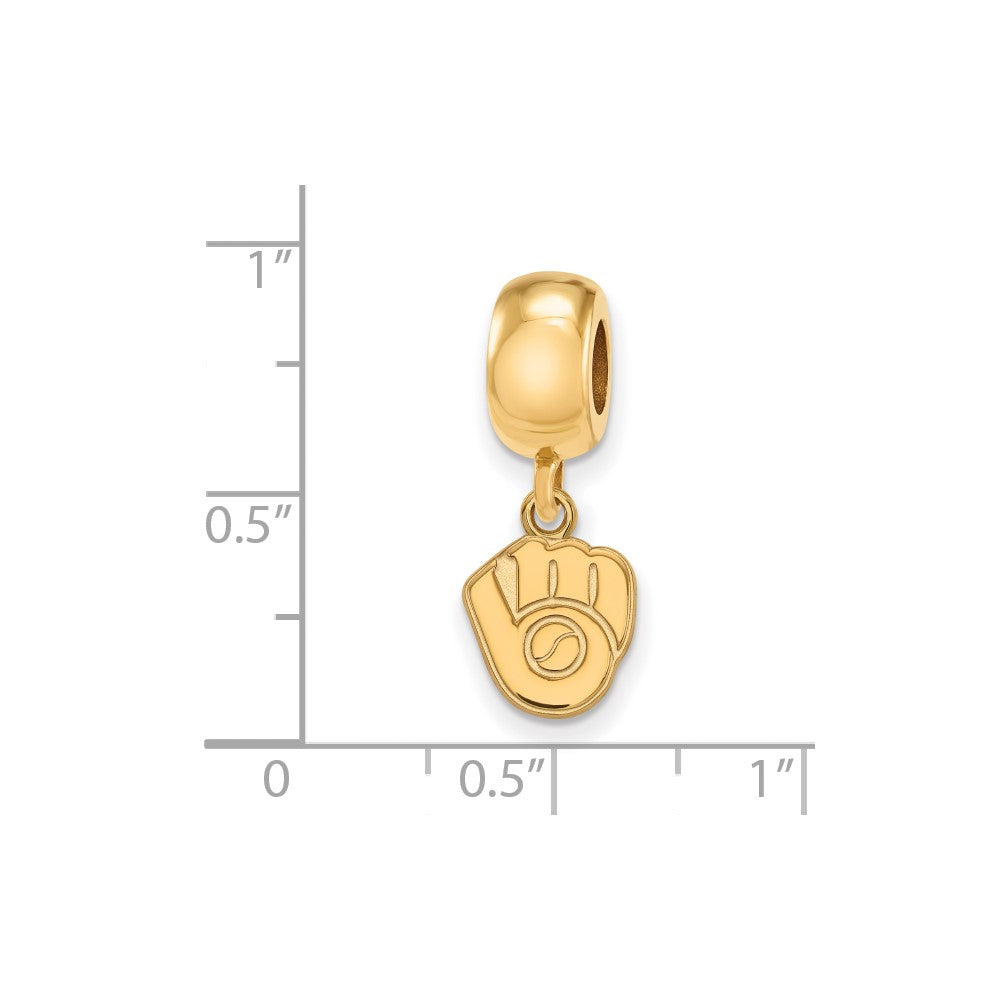 Sterling Silver Gold Plated Major League Baseball LogoArt Milwaukee Brewers Dangle Bead