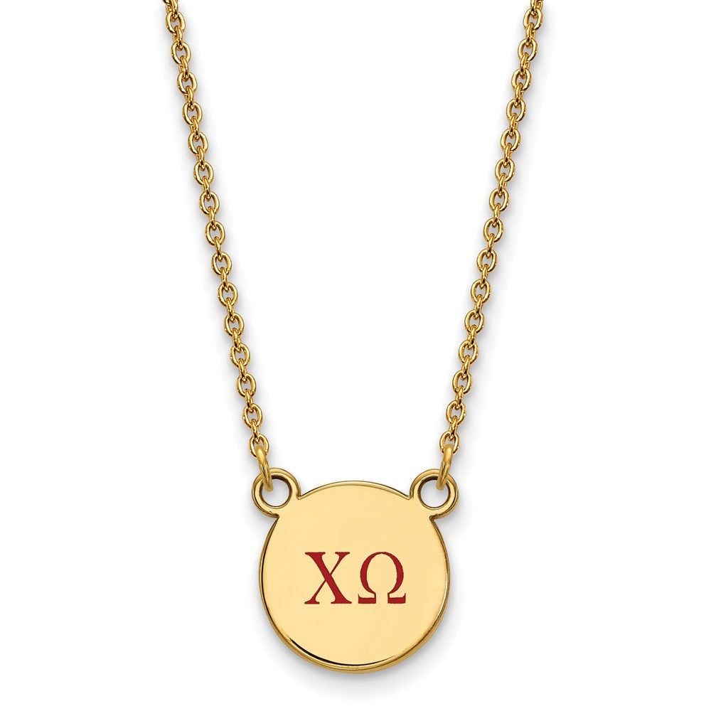 Sterling Silver Gold-plated LogoArt Chi Omega Sorority Greek Letters Small Color Enamel Pendant 18 inch Necklace