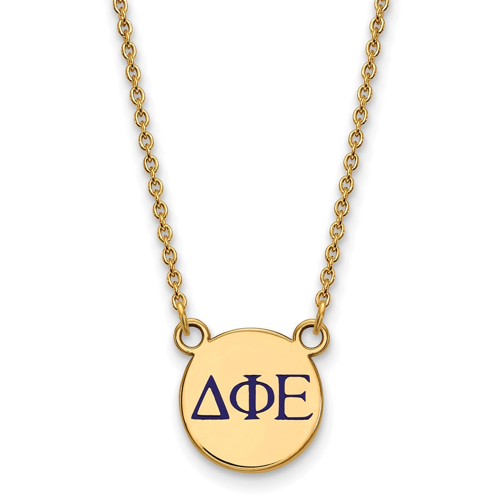 Sterling Silver Gold-plated LogoArt Delta Phi Epsilon Sorority Greek Letters Small Color Enamel Pendant 18 inch Necklace
