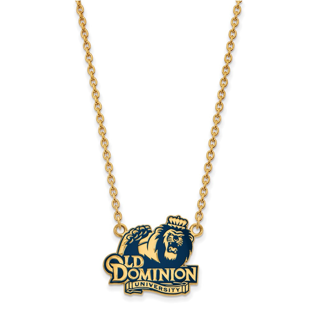 Sterling Silver Gold-plated LogoArt Old Dominion University Large Enameled Pendant 18 inch Necklace