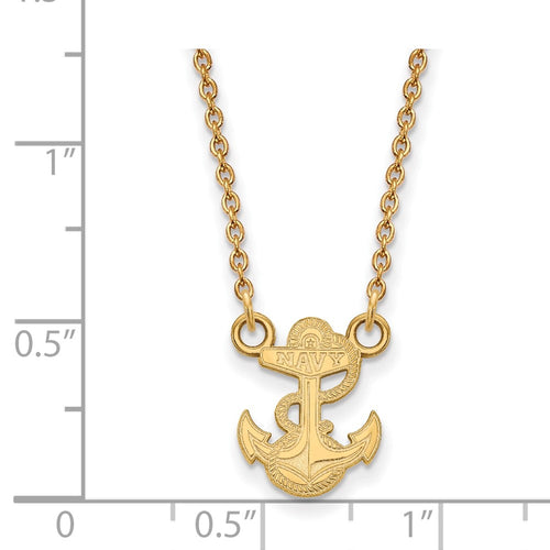 10k Gold LogoArt US Naval Academy Anchor Small Pendant 18 inch Necklace