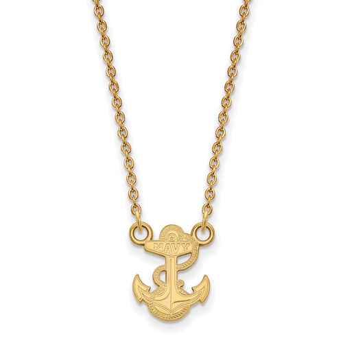 10k Gold LogoArt US Naval Academy Anchor Small Pendant 18 inch Necklace