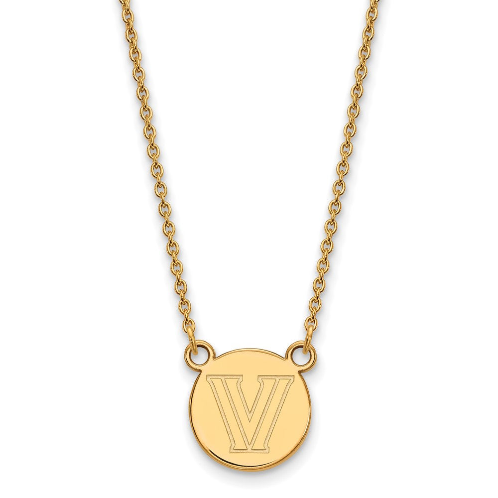 Sterling Silver Gold-plated LogoArt Villanova University Letter V Small Disc 18 inch Necklace
