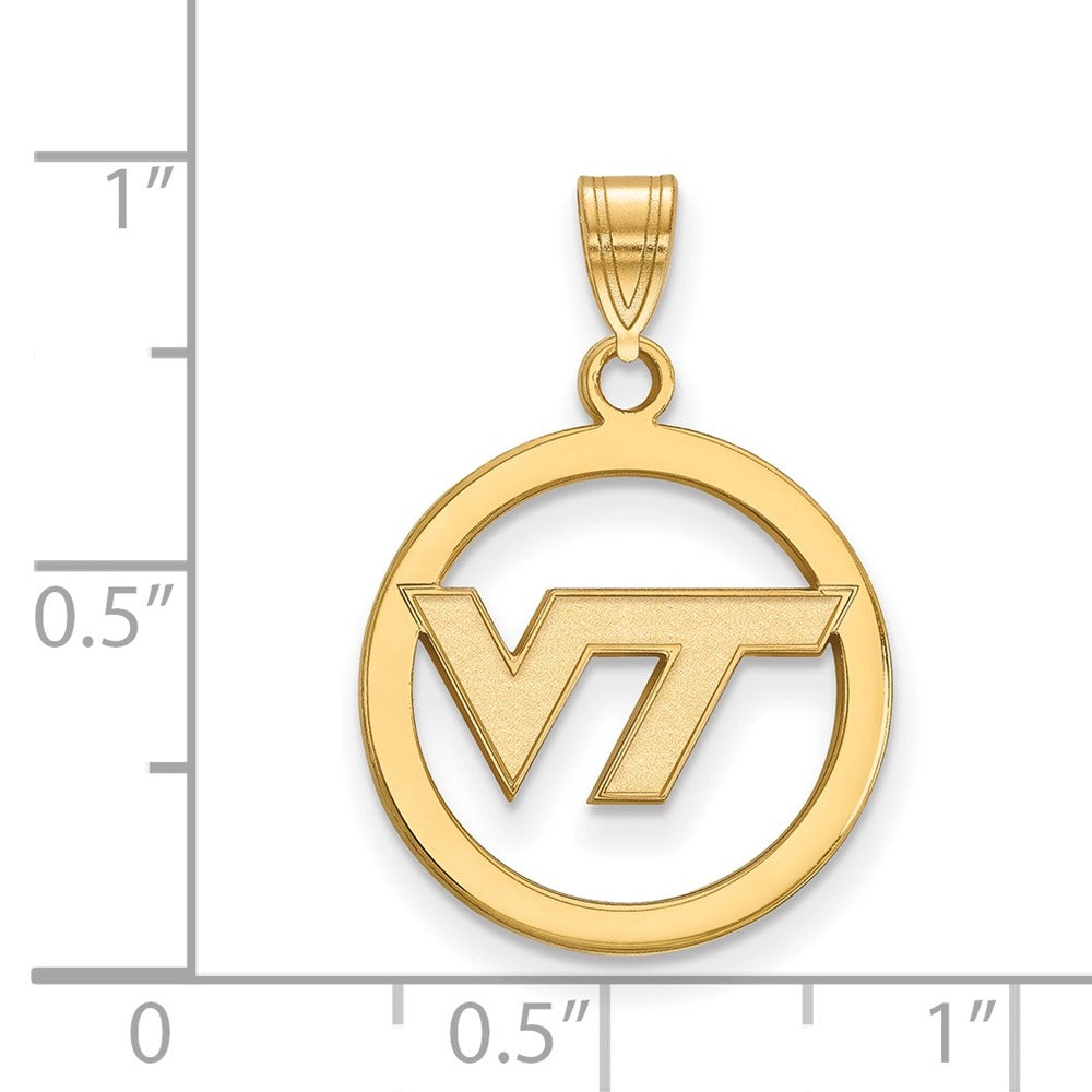 Sterling Silver Gold-plated LogoArt Virginia Tech V-T Med Circle Pendant