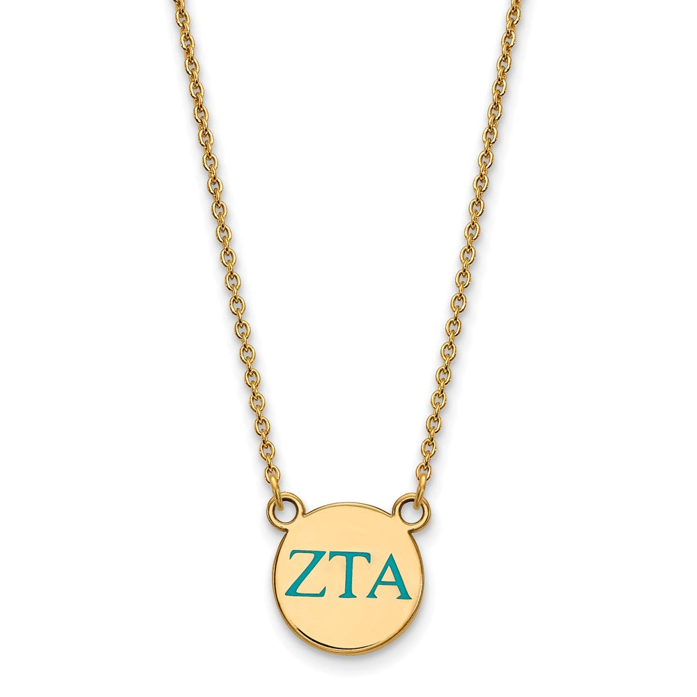 Sterling Silver Gold-plated LogoArt Zeta Tau Alpha Sorority Greek Letters Small Color Enamel Pendant 18 inch Necklace