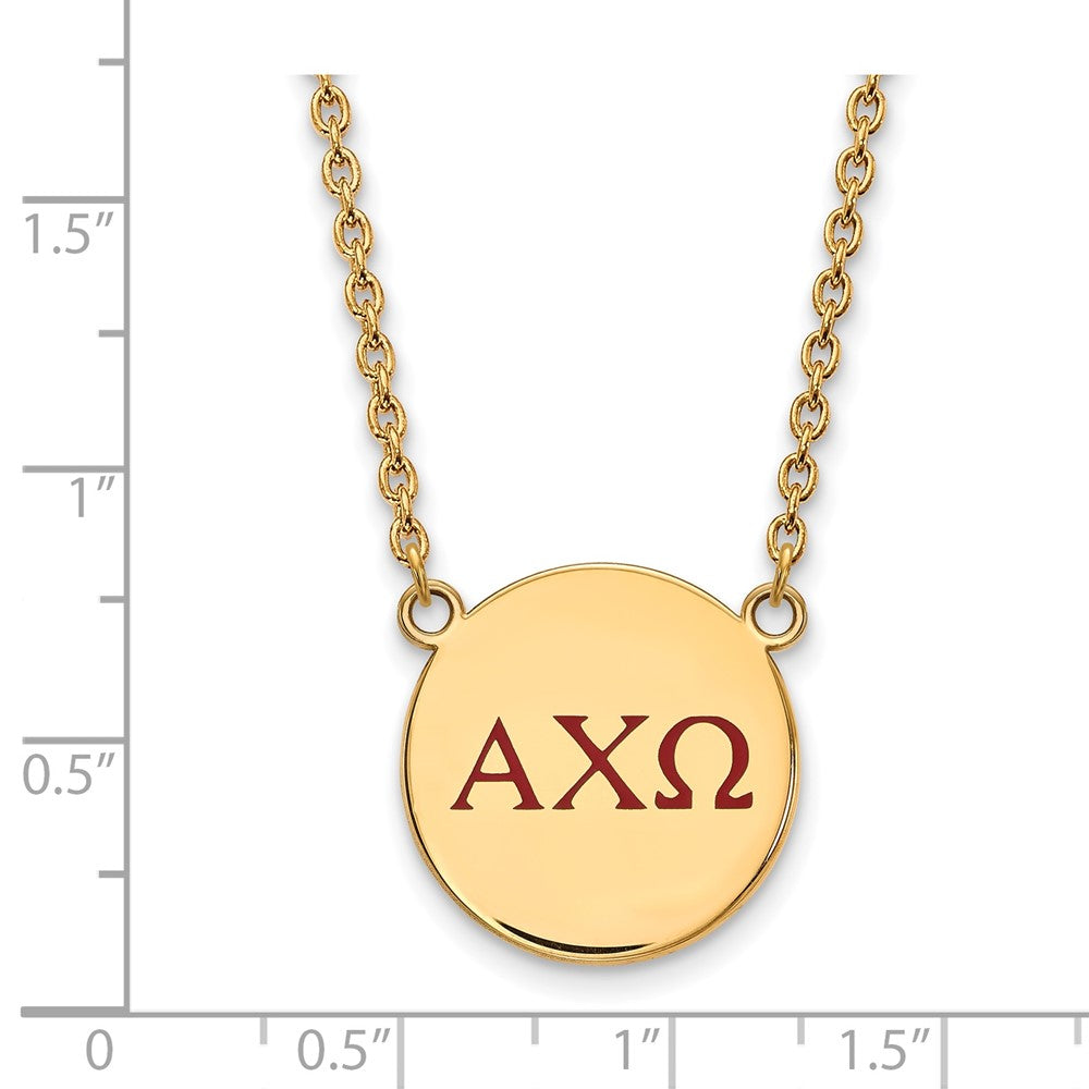 Sterling Silver Gold-plated LogoArt Alpha Chi Omega Sorority Greek Letters Large Color Enamel Pendant 18 inch Necklace
