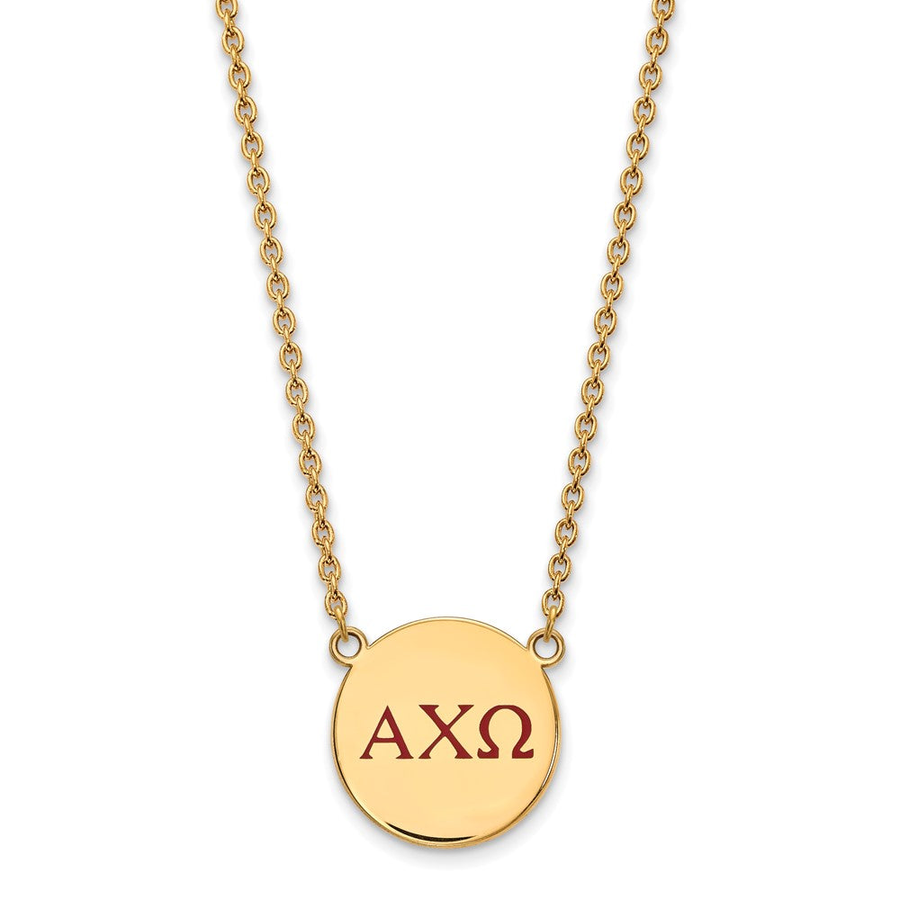 Sterling Silver Gold-plated LogoArt Alpha Chi Omega Sorority Greek Letters Large Color Enamel Pendant 18 inch Necklace
