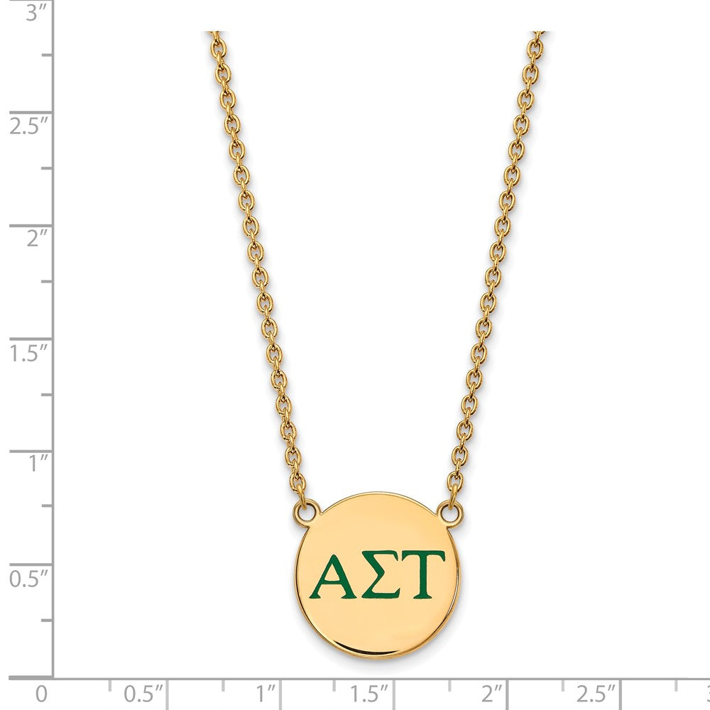 Sterling Silver Gold-plated LogoArt Alpha Sigma Tau Sorority Greek Letters Large Color Enamel Pendant 18 inch Necklace