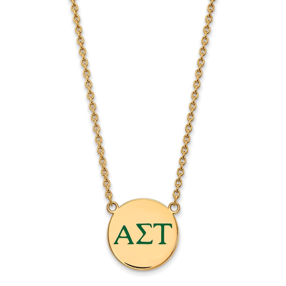 Sterling Silver Gold-plated LogoArt Alpha Sigma Tau Sorority Greek Letters Large Color Enamel Pendant 18 inch Necklace