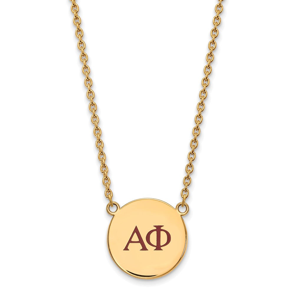 Sterling Silver Gold-plated LogoArt Alpha Phi Sorority Greek Letters Large Color Enamel Pendant 18 inch Necklace