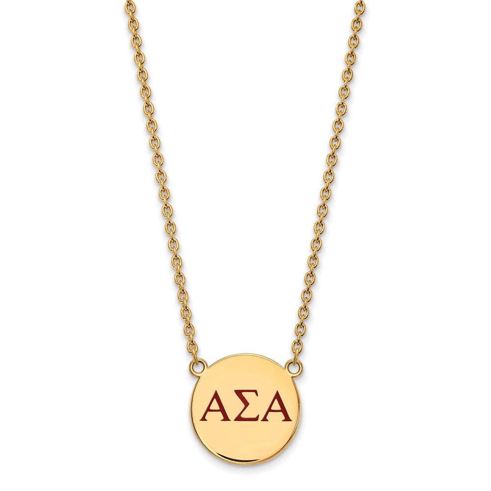 Sterling Silver Gold-plated LogoArt Alpha Sigma Alpha Sorority Greek Letters Large Color Enamel Pendant 18 inch Necklace