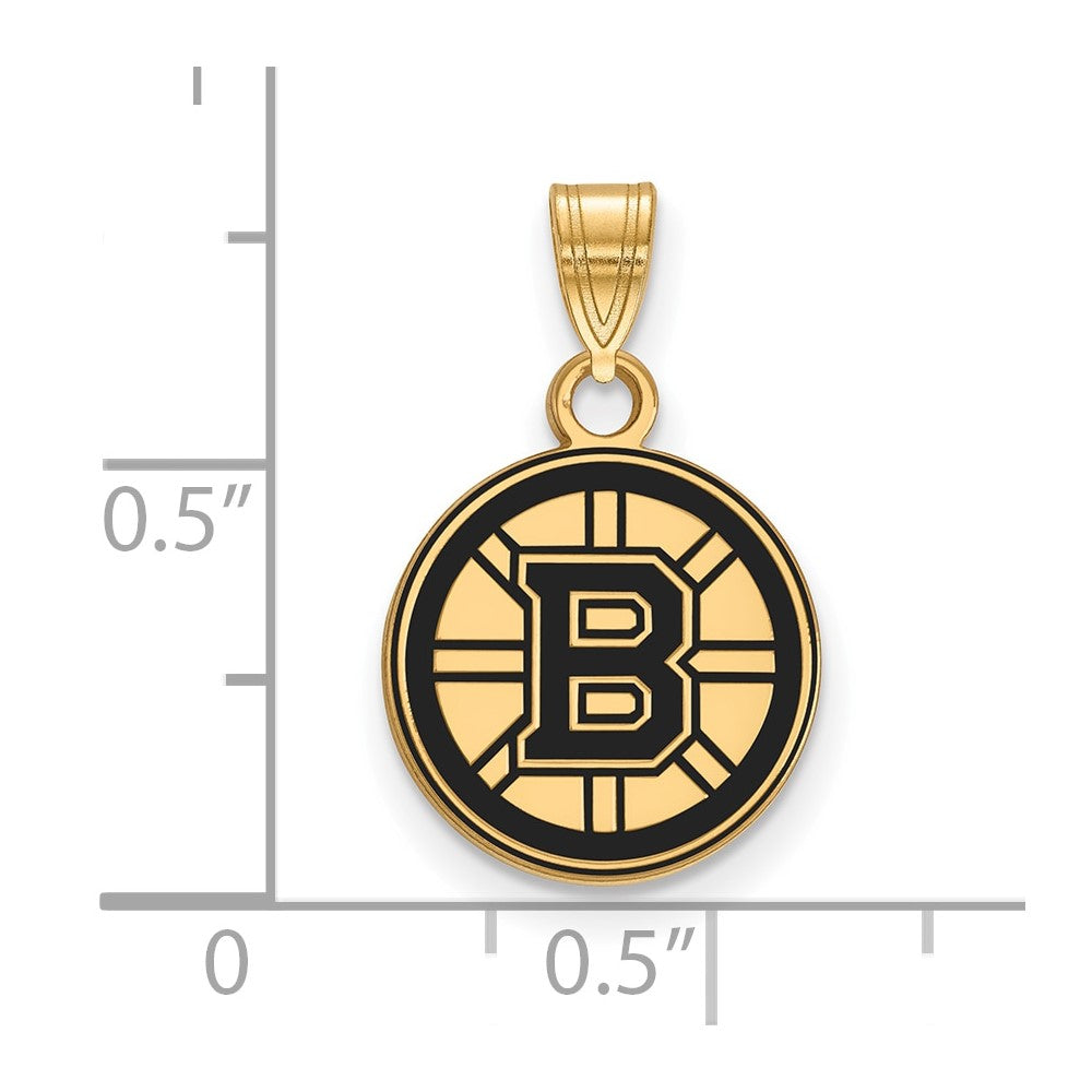 Sterling Silver Gold-plated NHL LogoArt Boston Bruins Small Enameled Pendant