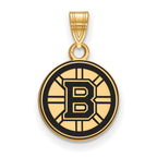 Sterling Silver Gold-plated NHL LogoArt Boston Bruins Small Enameled Pendant
