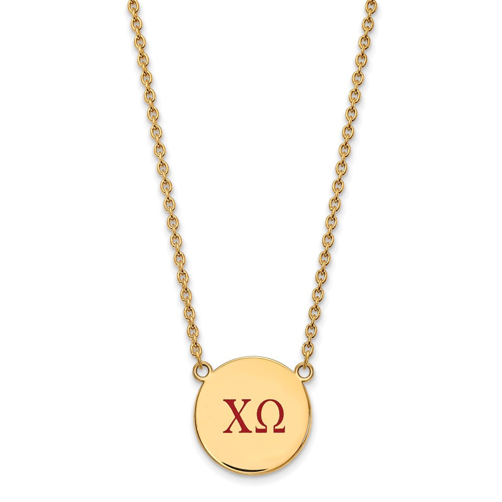 Sterling Silver Gold-plated LogoArt Chi Omega Sorority Greek Letters Large Color Enamel Pendant 18 inch Necklace