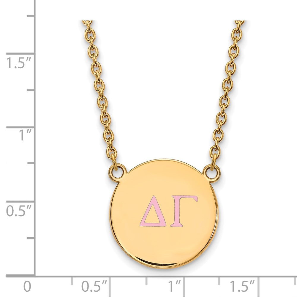 Sterling Silver Gold-plated LogoArt Delta Gamma Sorority Greek Letters Large Color Enamel Pendant 18 inch Necklace