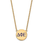 Sterling Silver Gold-plated LogoArt Delta Phi Epsilon Sorority Greek Letters Large Color Enamel Pendant 18 inch Necklace