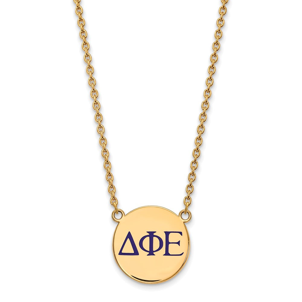 Sterling Silver Gold-plated LogoArt Delta Phi Epsilon Sorority Greek Letters Large Color Enamel Pendant 18 inch Necklace