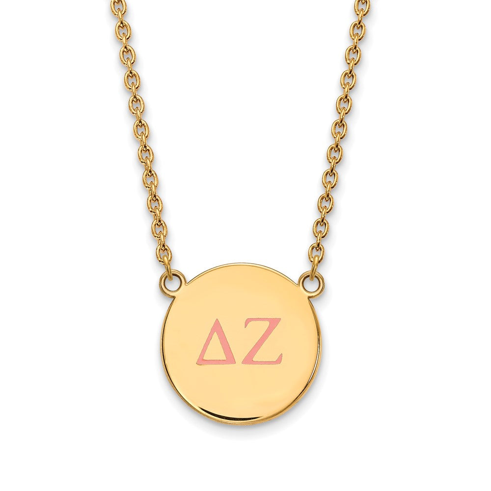 Sterling Silver Gold-plated LogoArt Delta Zeta Sorority Greek Letters Large Color Enamel Pendant 18 inch Necklace