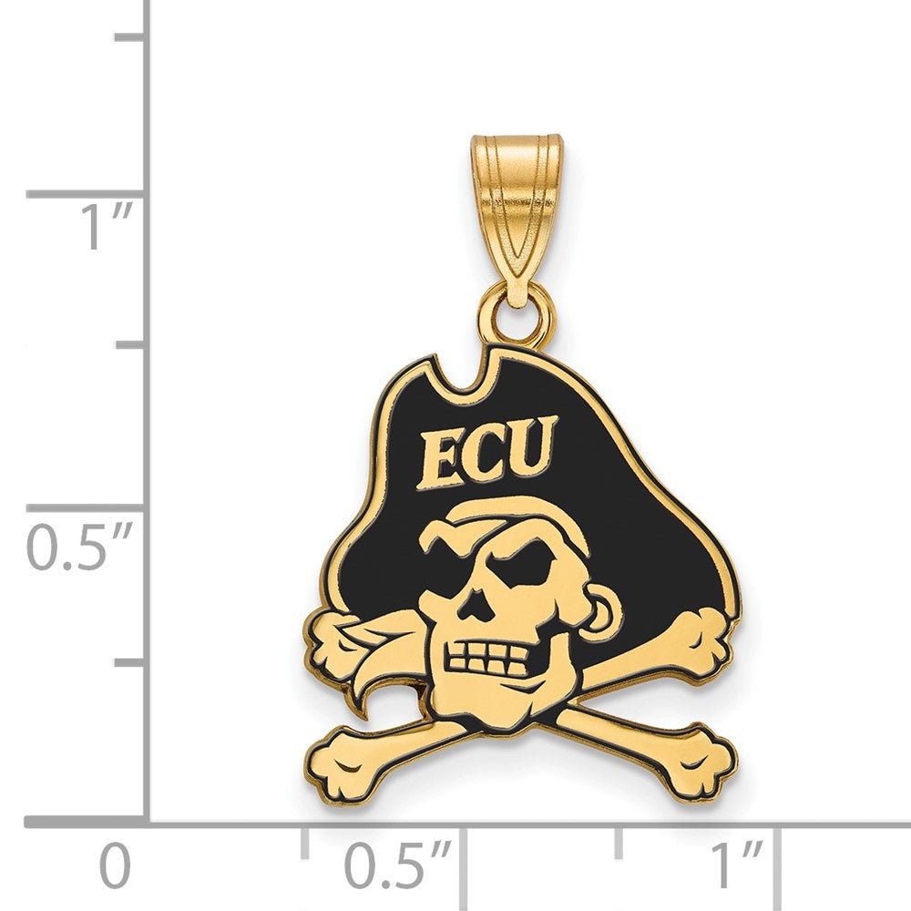 Sterling Silver Gold-plated LogoArt East Carolina University Pirate Large Enameled Pendant