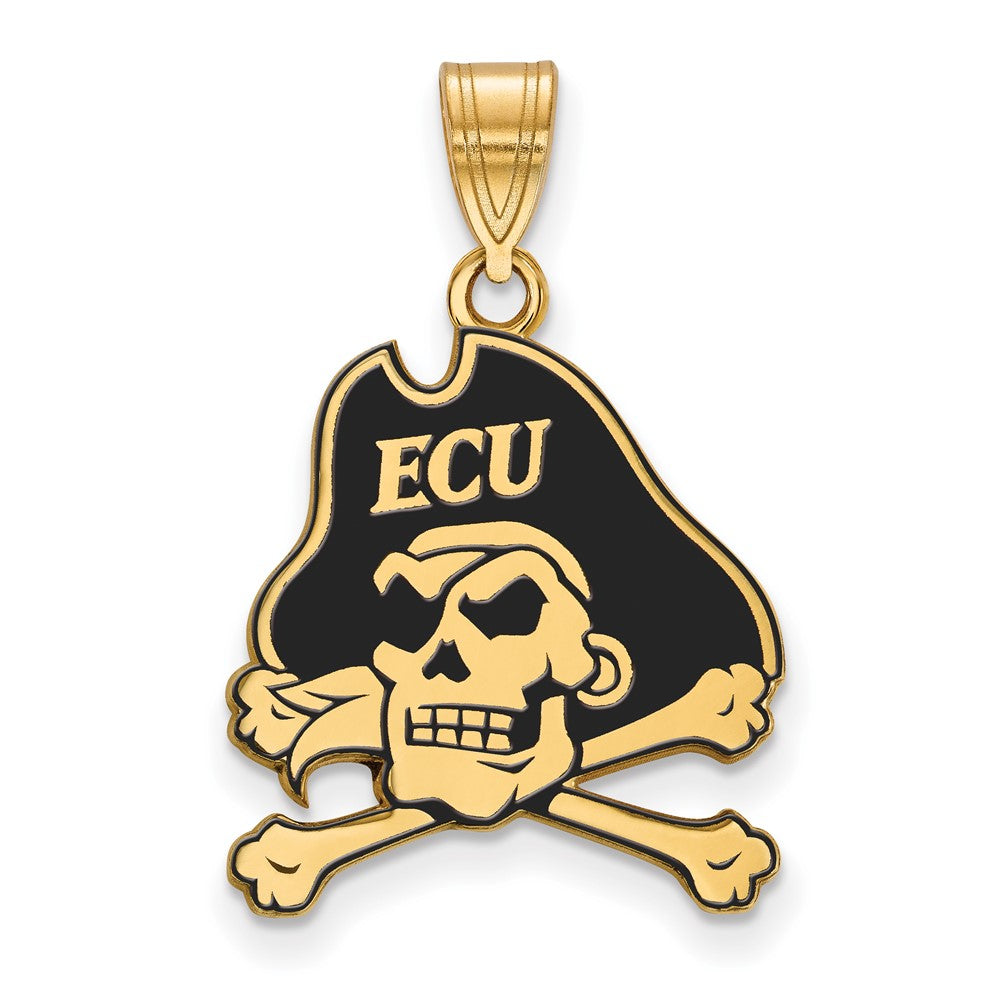 Sterling Silver Gold-plated LogoArt East Carolina University Pirate Large Enameled Pendant