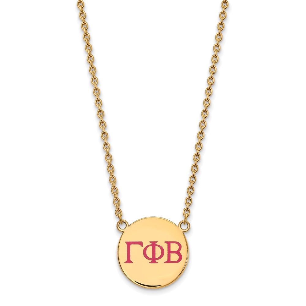 Sterling Silver Gold-plated LogoArt Gamma Phi Beta Sorority Greek Letters Large Color Enamel Pendant 18 inch Necklace