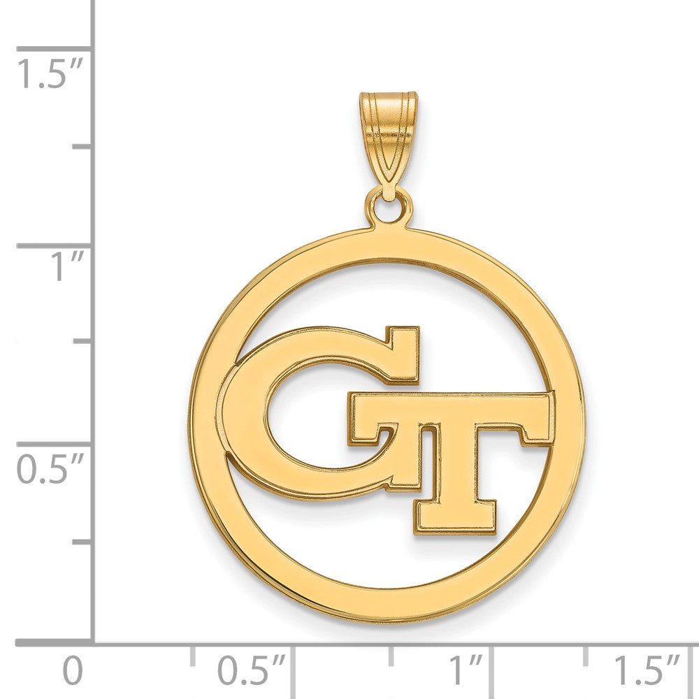 Sterling Silver Gold-plated LogoArt Georgia Institute of Technology G-T Extra Large Circle Pendant