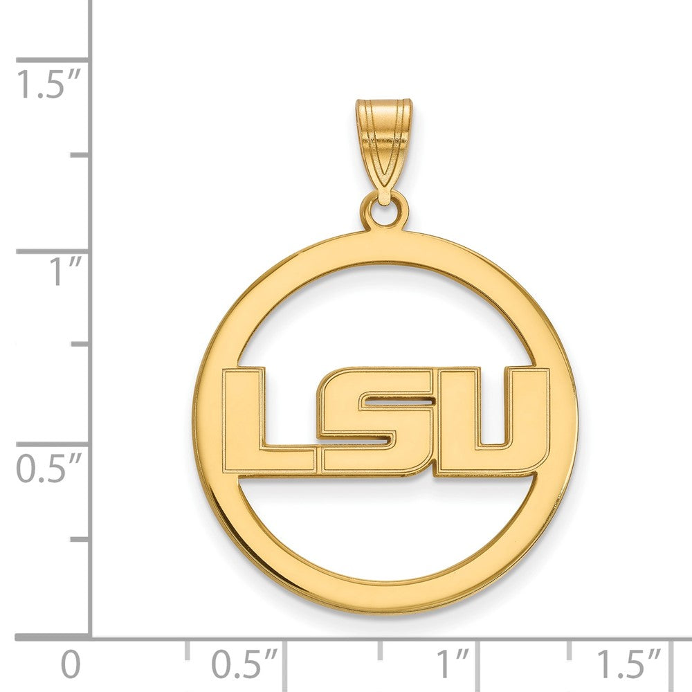 Sterling Silver Gold-plated LogoArt Louisiana State University L-S-U Extra Large Circle Pendant
