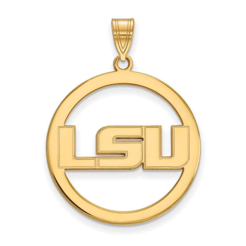 Sterling Silver Gold-plated LogoArt Louisiana State University L-S-U Extra Large Circle Pendant