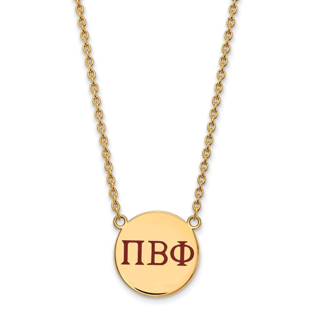Sterling Silver Gold-plated LogoArt Pi Beta Phi Sorority Greek Letters Large Color Enamel Pendant 18 inch Necklace